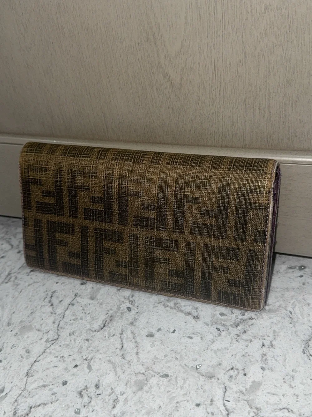 FENDI ZUCCA CONTINENTAL TOBACCO WALLET PURPLE INTERIOR —AUTHENTIC—
